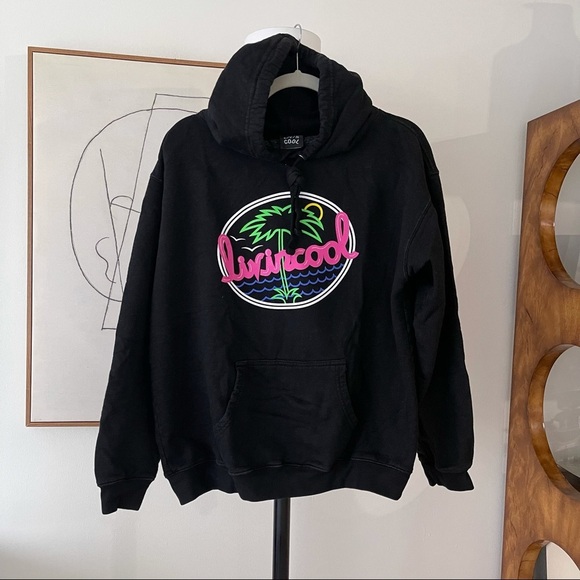 Livin Cool Black Hoodie With Grachic Logo Size Medium